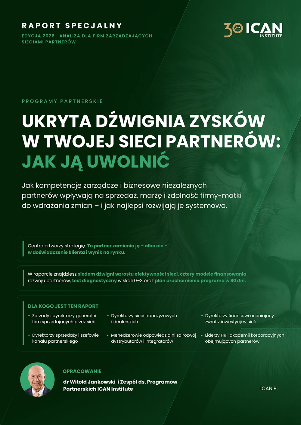 Okładka raportu specjalnego „Ukryta dźwignia zysków w Twojej sieci partnerów: jak ją uwolnić” – ICAN Institute, edycja 2026